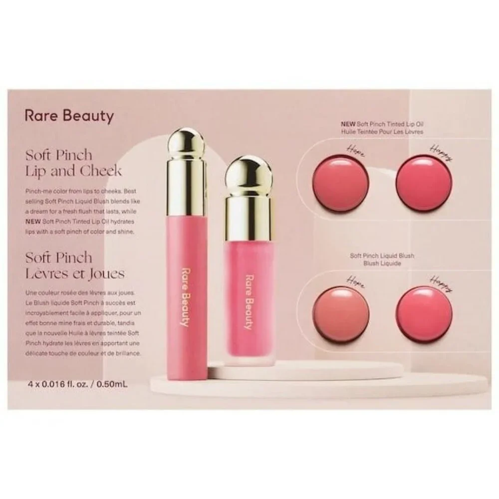 Rare Beauty Soft Pinch Tinted Lip Oil and Liquid Blush Hope & Happy Sample Card